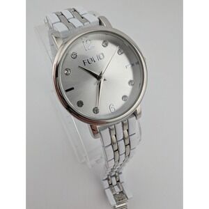 Folio Watch Women 31mm Silver Case‎ White/Silver 7.5" Band- New Battery